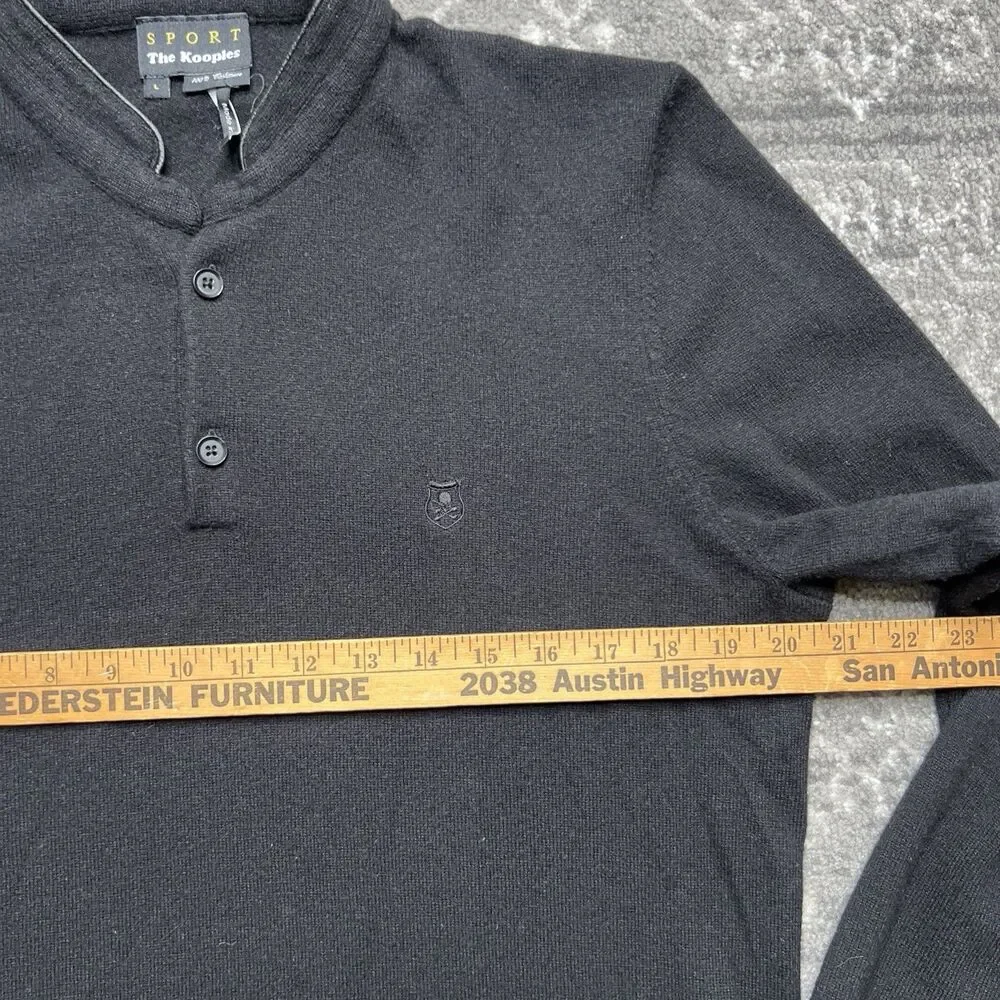 The Kooples Sports Cashmere Henley Sweater Mens Large Black Golf Logo Buttons
